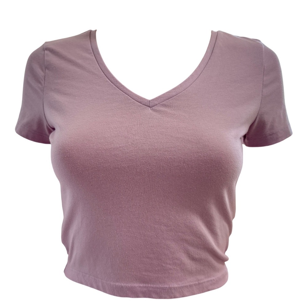 Shirt Wild Fable Lavender V-Neck Crop Top Short Sleeve Womens Small